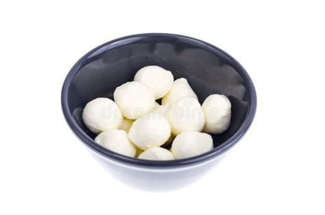 Small White Mozzarella Balls In Black Bowl Stock Photo Image Of