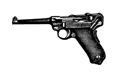 Digital Stamp Design Vintage Luger Gun Pistol Digital Clip Art Download