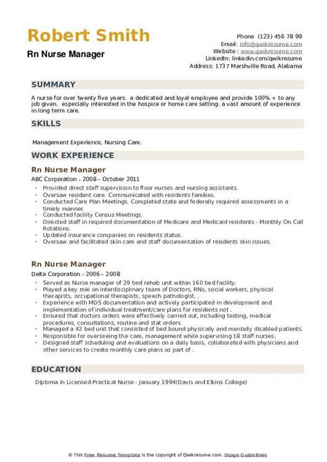 Check spelling or type a new query. RN Nurse Manager Resume Samples | QwikResume
