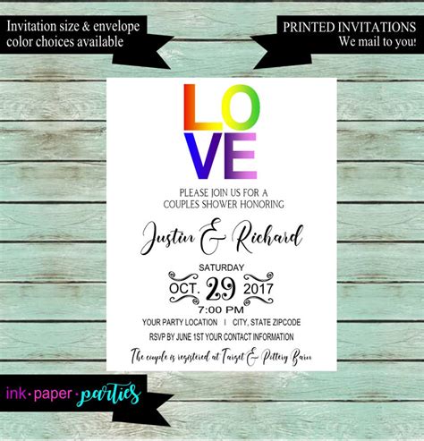 wedding shower gay same sex lgbt rainbow party invitations etsy