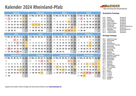 Kalender 2024 Rheinland Pfalz Pdf Und  Im Din A4 Querformat Fertig