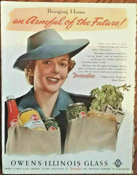Owens Illinois Glass 1940s Ad 1943 Original Vintage Art Print Woman Grocery Food Ebay