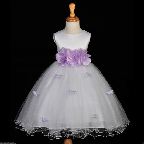 Lilac Butterflies Tulle Flower Girl Dress 3 Flower Sash 509a