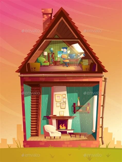 Vector House Interior In Section Cartoon Game Background Art House