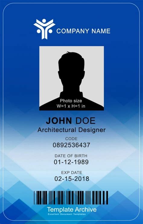 A Blue Id Card With An Image Of A Mans Face