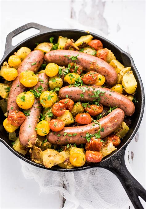 One Pan Roasted Chicken Sausage And Mustard Potatoes
