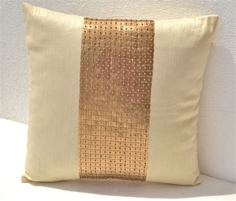 Sequin Throw Pillows Gold Pillow Covers Cream Silk Pillow Etsy