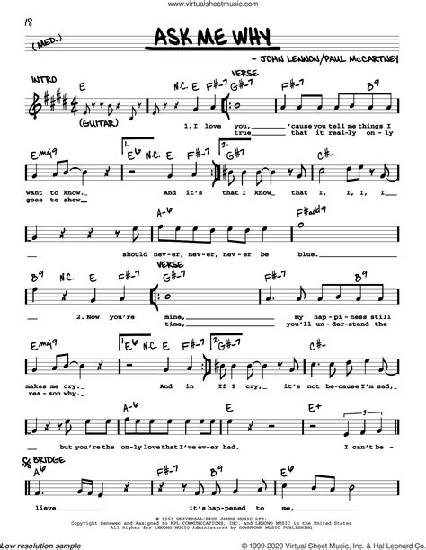 Ask Me Why [Jazz version] sheet music (real book with lyrics)