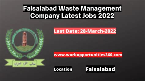 Faisalabad Waste Management Company Latest Jobs Workopportunities