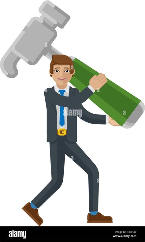 Business Man Holding Hammer Mascot Concept Stock Vector Image And Art Alamy