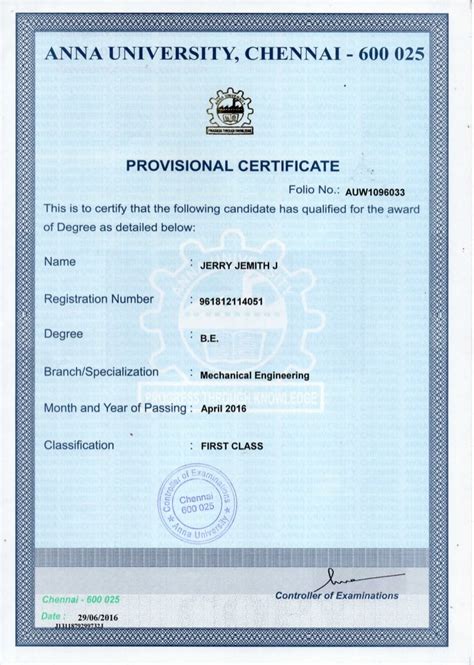 Provisional Certificate