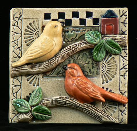 Ceramic Tile Two Birds By Tilebyfire On Etsy 7500 Clay Wall Art