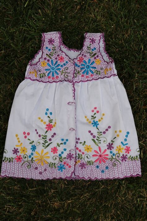Floral Embroidered Mexican Baby Dress Button Up Baby Dress Etsy