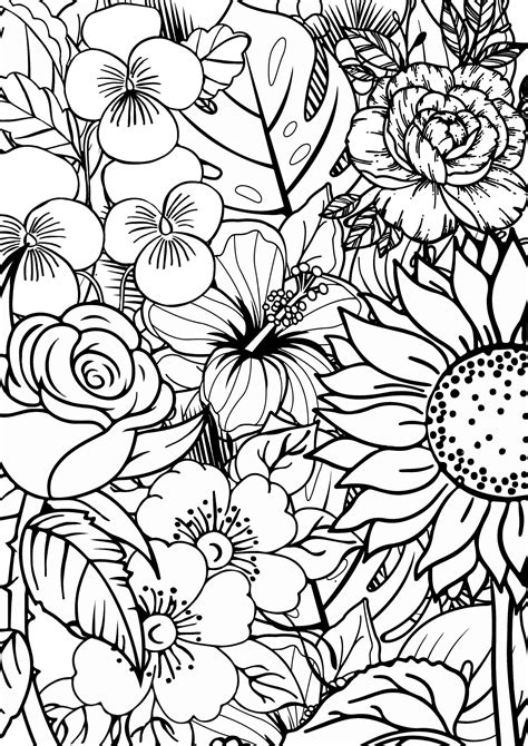 Colouring Page Tropical Flowers Roses Sunflowers Etsy Canada In