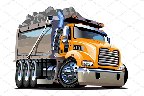 Vector Cartoon Dump Truck Technology Illustrations Creative Market