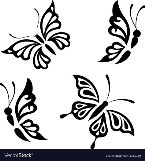 Collection Black And White Butterflies For Design Isolated On White