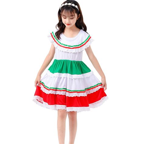 Girl Mexican Traditional Skirt Fiesta Dance Dress Christmas Costume