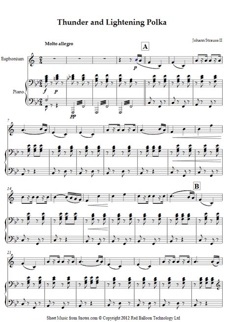 Strauss Ii Thunder And Lightening Polka Sheet Music For Euphonium