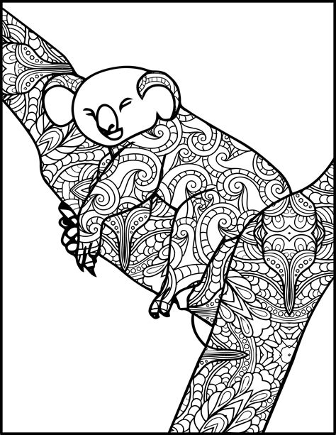 Animal Adult Coloring Page Koala Printable Coloring Page Etsy