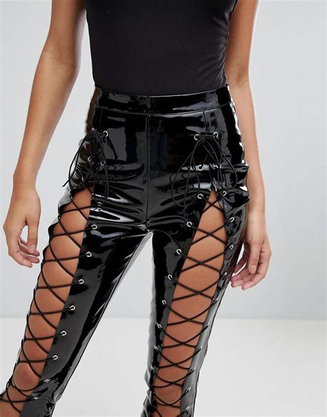 Missguided Denim Londunn Vinyl Lace Up Pant In Black Lyst