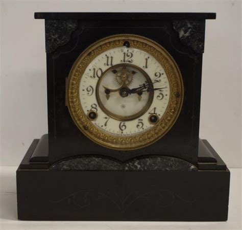 Antique Ansonia Mantel Clock With Visible Escapement In Slate