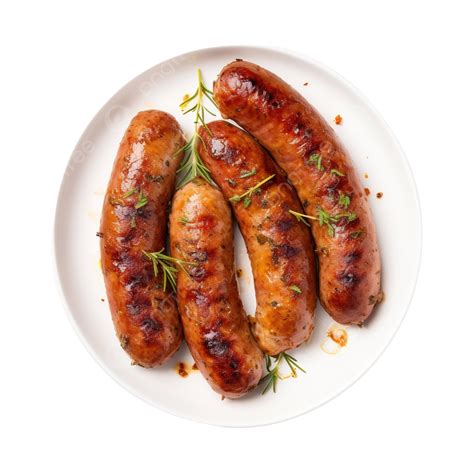 Baked Homemade Sausage On A White Plate Thanksgiving Day Top View