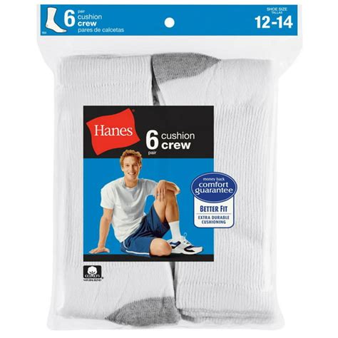 Hanes Hanes Mens Big And Tall Cushion Crew Socks 6 Pack Style 1446