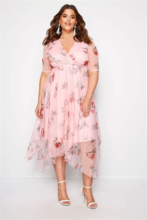Pink Floral Wrap Mesh Dress Sizes Yours Clothing