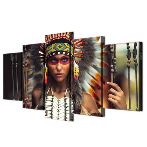 Native American Female Warrior Panel Canvas Print Wall Art Canvas