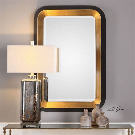 Mid Century Modern Gold Black Vanity Mirror Glam 42 Sculpted