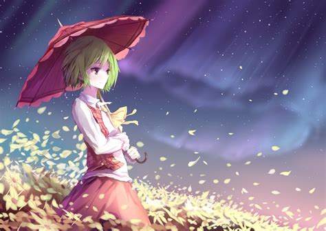 Illustration Night Anime Anime Girls Short Hair Touhou Umbrella