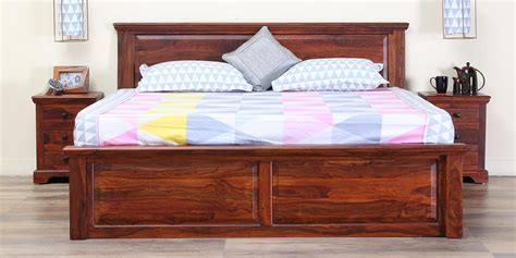 Buy Stanfield Solid Wood King Size Bed With Drawer Storage In Honey Oak Finish By Amberville