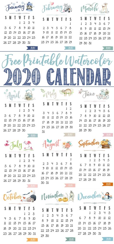 Free Printable 2020 Calendar In 2020 With Images Free Printable