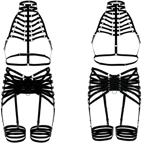 Fetish Black Body Harness Bdsm Bondage High Waist Garter Belt Set Elastic Strap Lingerie