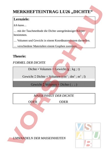 In the face of adversity, you must survive and remain unyielding. Arbeitsblatt: Merkhefteintrag LU26 Dichte - Mathematik ...