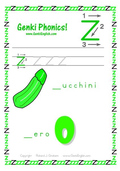 Genki Phonics Letter Z Worksheet For 1st Grade Lesson Planet