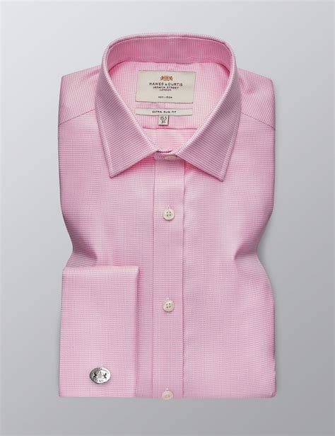 Mens Formal Pink Fabric Interest Extra Slim Fit Shirt Double Cuff
