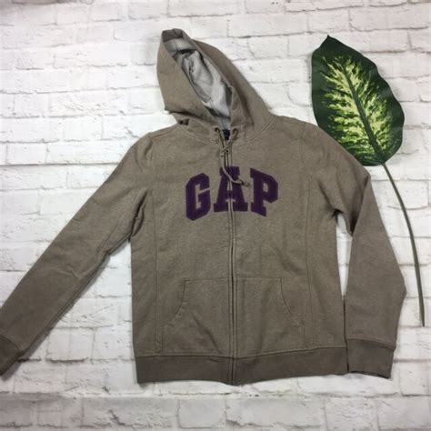 Gap Womens Size M Medium Brown Hooded Zip Up Sweater Long Sleeve Logo