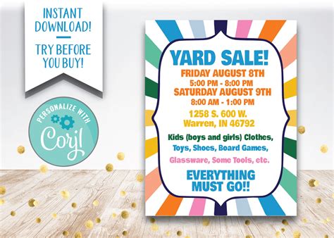 Yard Sale Flyer / Yard Sale Printable / Yard Sale Poster / Garage Sale