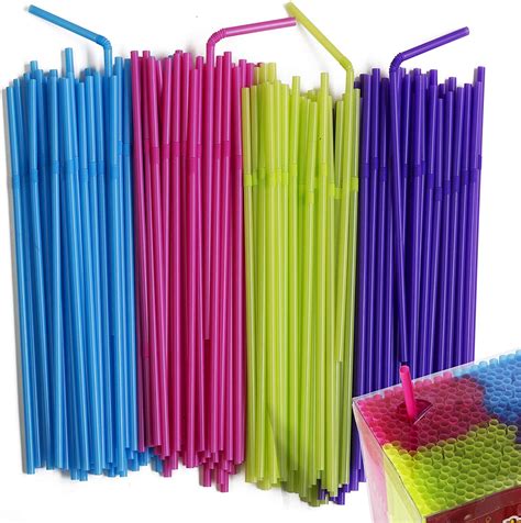 Disposable Drinking Straws Flexible Neon Colored Bendy Plastic Straw