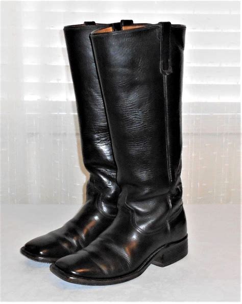 Vintage Black Leather Square Toe Tall Riding Boot Boots Riding Boots