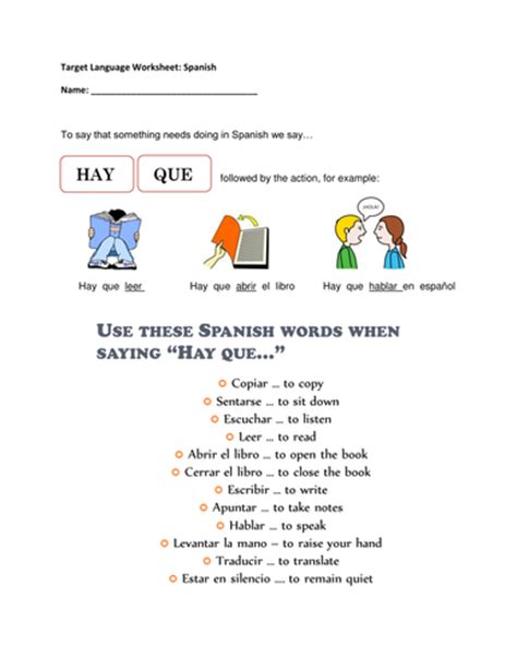 Target Language Spanish Activity Hay Que By