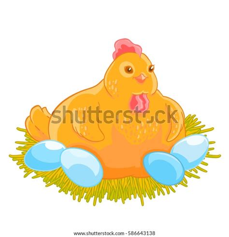 Yellow Hen Incubates Eggs Nest Vector Stock Vector Royalty Free