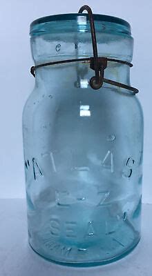 Old Vintage 1 Qt Blue Atlas E Z Seal Glass Canning Jar W Wire Bail