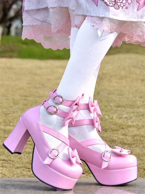 Sweet Lolita Pumps Pink Bows High Heel Platform Leather Lolita Shoes