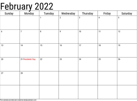 2022 February Calendars - Handy Calendars