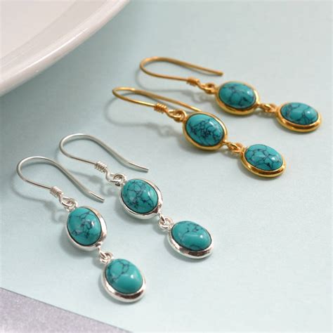 Silver Or Gold Double Turquoise Oval Earrings By Martha Jackson