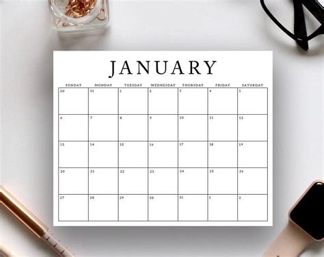Printable Calendar 2019 5x7 Minimalist Monthly Calendar Pages Etsy