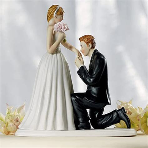 Wedding Cake Toppers Kneeling To Kiss Bride Bridal Groom Couple