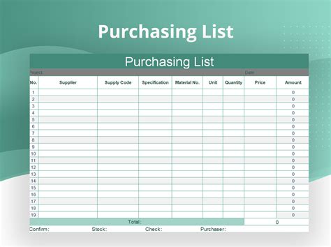 Excel Of Simple Finance Purchasing List Xls Wps Free Templates